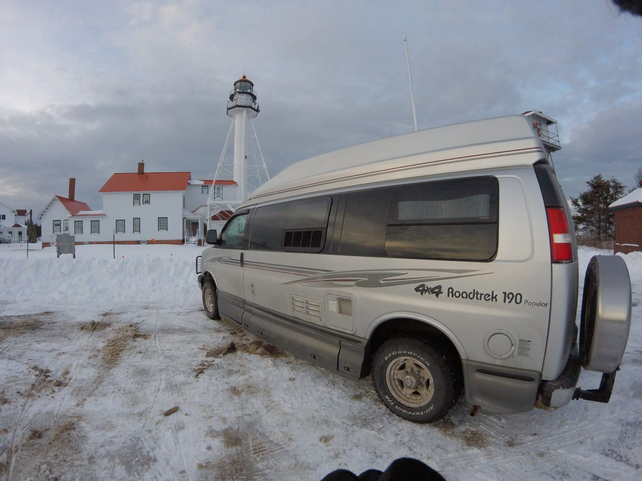Roadtrek van at Whitefish Point Lighthouse and Museum