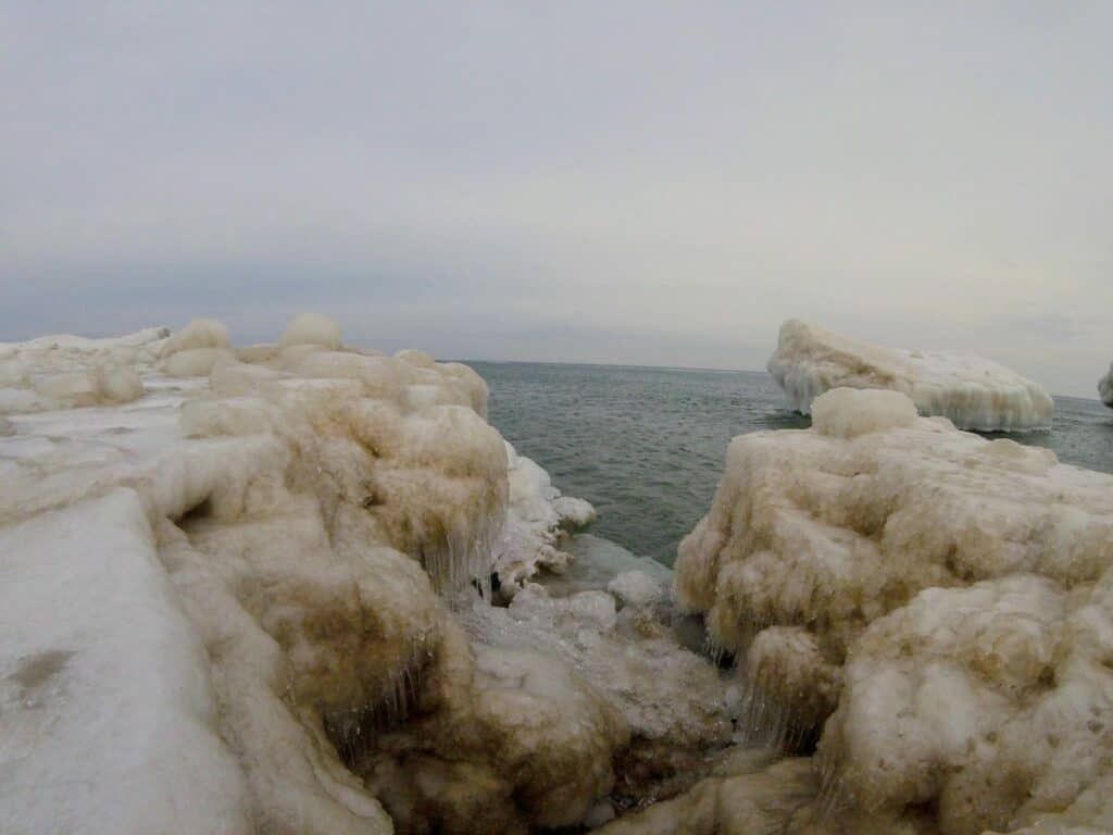 Ice formations on Lake Superior beach