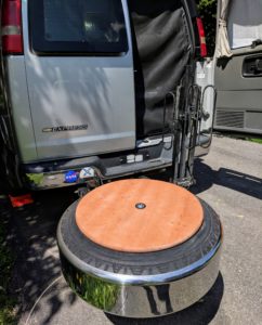 tabletop on RV spare tire