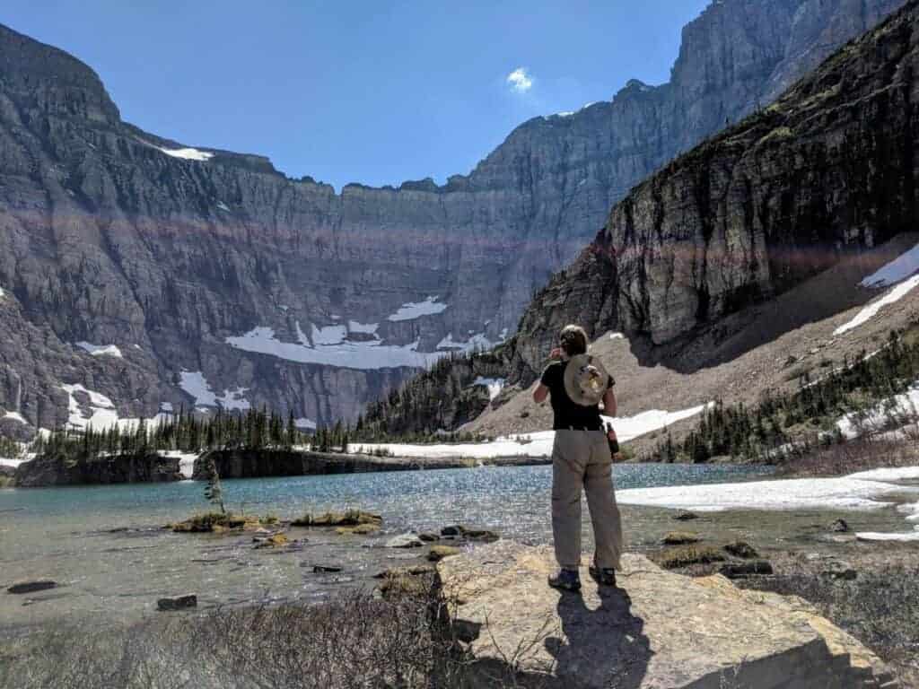 girl at mountain lake