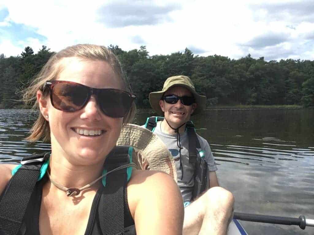 Two people in a kayak at Ludington State Park