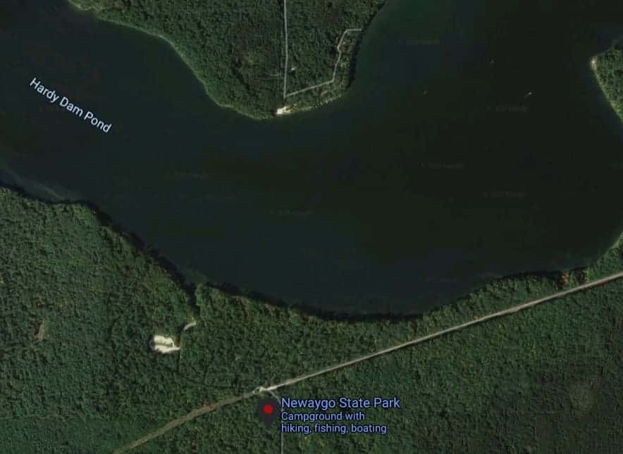 Satellite map of Hardy Dam Pond and Newaygo State Park