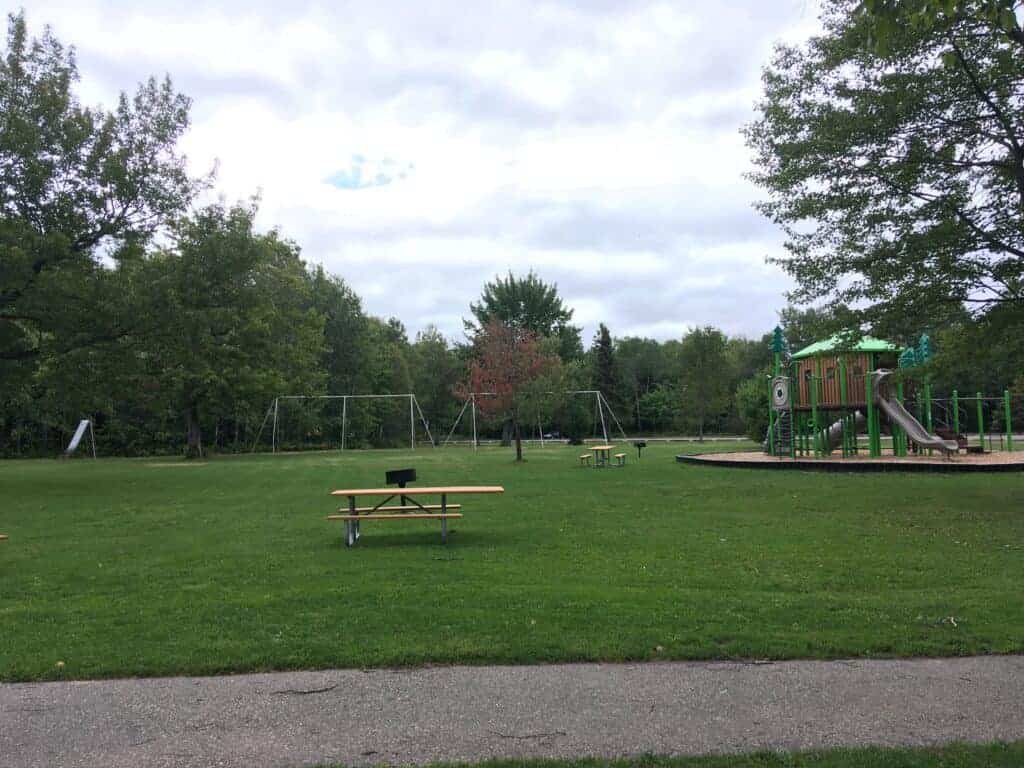 The playground and picnic area at Brimley State Park