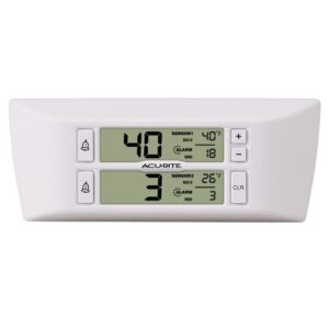 Digital indoor thermometer and hygrometer display showing temperature and humidity readings for multiple sensors, ideal for home climate monitoring.