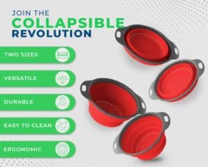 Bright red collapsible camping bowls with black and gray handles, designed for outdoor adventures and easy storage. Perfect for hiking, camping, and travel.