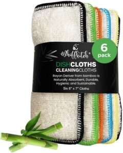 Eco-friendly bamboo dishcloths, set of 6, absorbent and durable, perfect for cleaning dishes, glasses, and countertops, made from natural rayon derived from bamboo, environmentally sustainable, ideal for eco-conscious households.